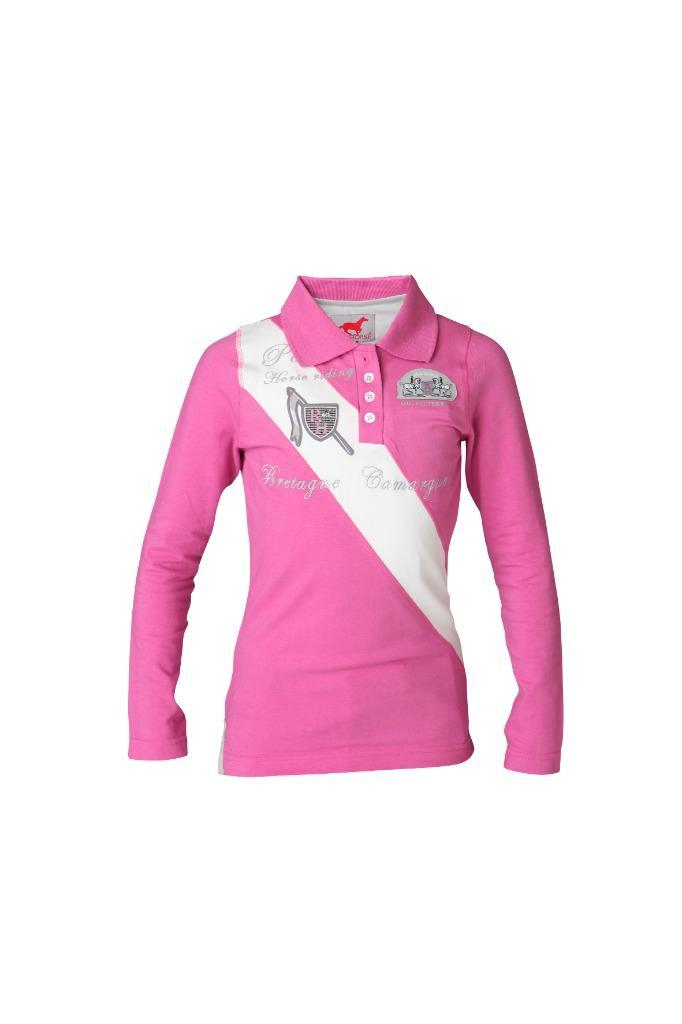 Lipstick, roze/witte Red Horse Liberty polo lange mouwen 140, Dieren en Toebehoren, Paardrijkleding, Nieuw, Kinderen, Bovenkleding