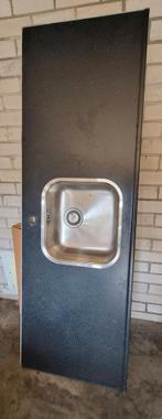 Keller aanrechtblad 180cm - zwart/grijs met spoelbak, Huis en Inrichting, Keuken | Keukenelementen, Ophalen, 150 tot 200 cm, Grijs