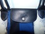 Longchamp tas stof bekleed gestreept leren delen, Verzenden, Gebruikt, Blauw, Handtas