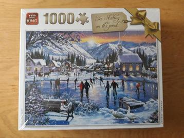 Puzzel King 1000 stukjes. Skating on the pond. Schaatsen. beschikbaar voor biedingen