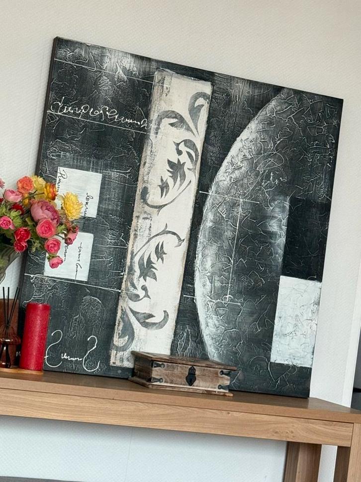 Abstract Schilderij in Zwart, Wit en Grijs, Antiek en Kunst, Kunst | Schilderijen | Abstract, Ophalen