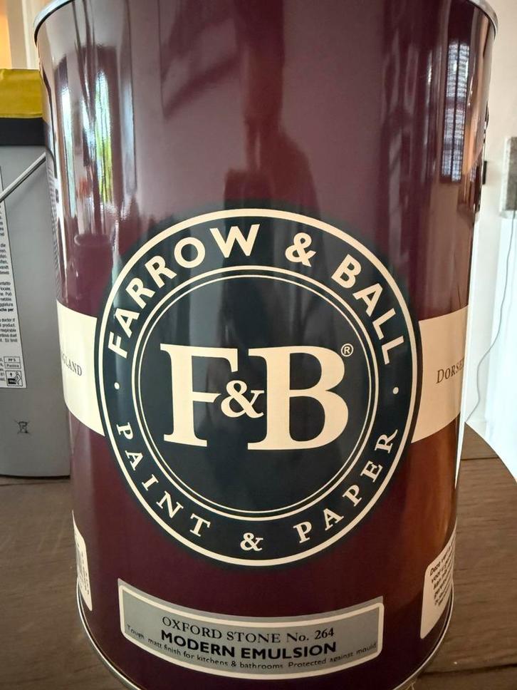 Farrow&Ball nieuw oxford stone beige muurverf 5 liter, Doe-het-zelf en Verbouw, Verf, Beits en Lak, Nieuw, Verf, 5 tot 10 liter