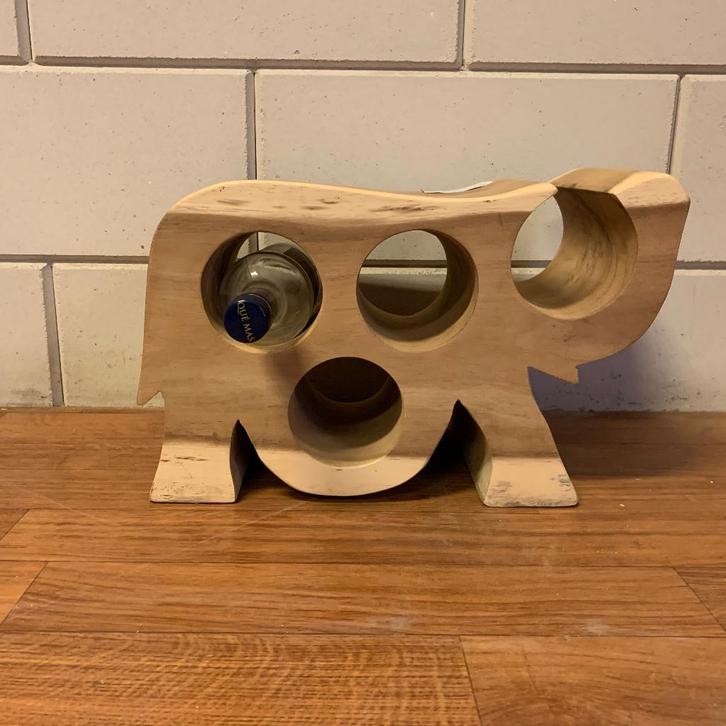 Wijnrek – Olifant - Suarhout – voor 4 flessen - TTM Wonen, Huis en Inrichting, Woonaccessoires | Wijnrekken, Nieuw, Minder dan 50 cm