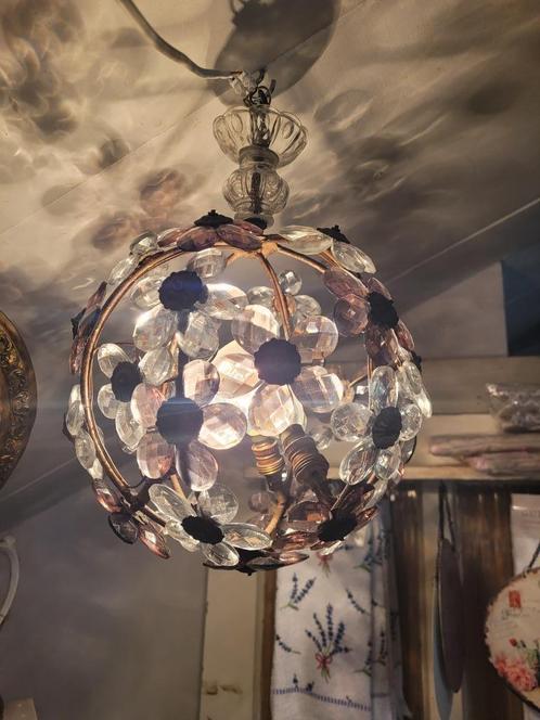 Italiaanse kristallen kroonluchter bol vorm foto 1 t/m 3, Huis en Inrichting, Lampen | Kroonluchters, Zo goed als nieuw, Glas