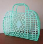 Vintage plastic tas shopper mand mintgroen 35,5 x 39 x 16,5, Ophalen of Verzenden, Gebruikt, Groen, Shopper
