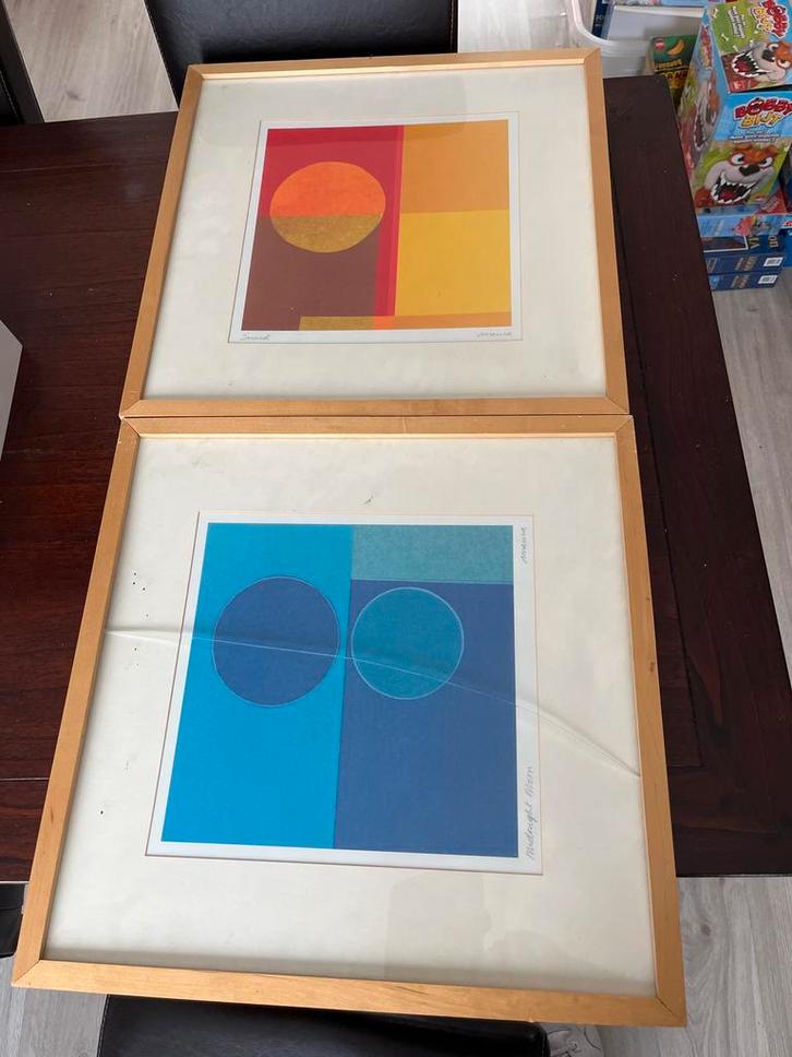 Set van 2 ingelijste prints - 'Sunset' & 'Midnight Warm', Antiek en Kunst, Kunst | Etsen en Gravures, Ophalen