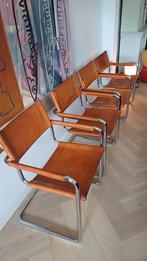 Set van 4 vintage Mart Stam S34 Linea Veam buisframe stoelen, Huis en Inrichting, Stoelen, Ophalen, Bruin, Leer