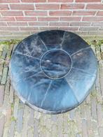 Leren ronde poef / hocker , jaren 70, Gebruikt, Leer, Ophalen of Verzenden, Onbekend