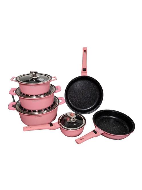 Swiss Pro Roze Pannenset met Afneembare Handvaten, Huis en Inrichting, Keuken | Potten en Pannen, Nieuw, Pannenset, Aluminium