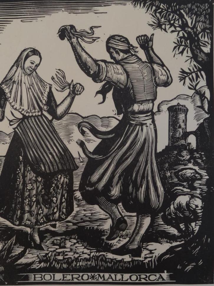 houtsnede Bolero Mallorca, Juan Castells Marti, 1940, Antiek en Kunst, Kunst | Etsen en Gravures, Verzenden