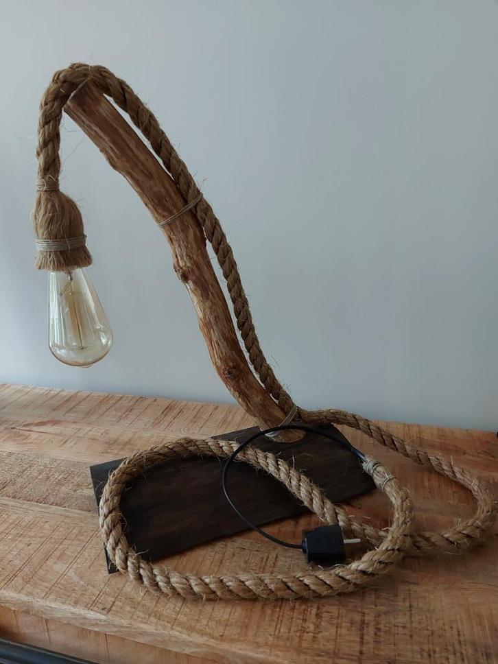 touwlamp / takkenlamp, Huis en Inrichting, Lampen | Hanglampen, Nieuw, Minder dan 50 cm, Hout, Ophalen