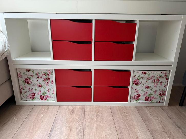 4x kallax expedit lades rood en 2 bakken, Huis en Inrichting, Kasten | Ladekasten, Gebruikt, Minder dan 100 cm, 25 tot 50 cm, 5 laden of meer