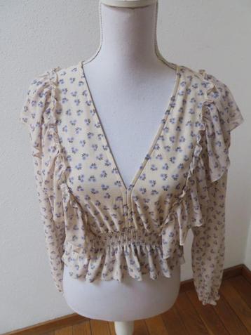 J69 PULL & BEAR nieuwe korte blouse top beige lila S 36	 beschikbaar voor biedingen
