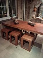 Tafel met 6 krukken, Huis en Inrichting, Tafels | Eettafels, Ophalen, Gebruikt, Teakhout, 50 tot 100 cm