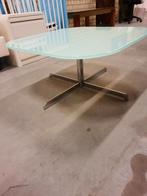 Salontafel met glasplaat en chromen voet., Huis en Inrichting, Ophalen, Gebruikt, 50 tot 100 cm, Vierkant