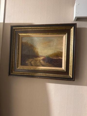 Antiek schilderij - Heiden met zandpad, gesigneerd beschikbaar voor biedingen