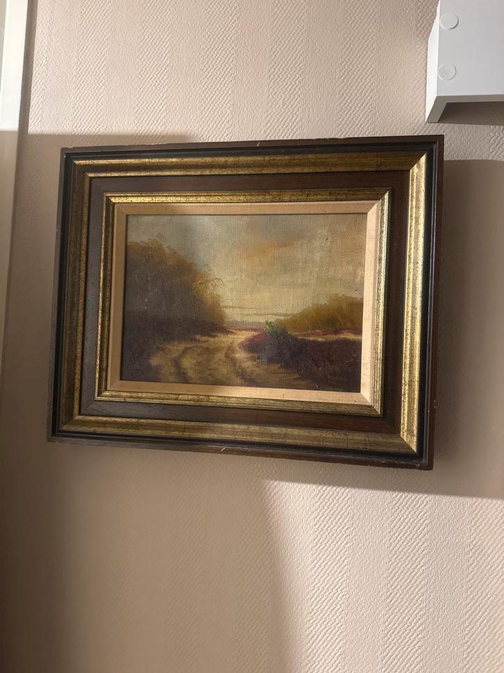 Antiek schilderij - Heiden met zandpad, gesigneerd, Antiek en Kunst, Kunst | Schilderijen | Klassiek, Ophalen of Verzenden