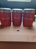 Rode Emaille Voorraadbus Set - Koffie, Thee, Suiker, Antiek en Kunst, Antiek | Emaille, Verzenden