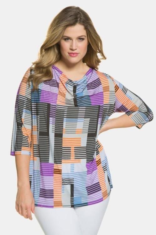 Nieuw slinky tuniek met watervalhals & streepdessin mt 50 52, Kleding | Dames, Grote Maten, Nieuw, Blouse of Tuniek, Paars, Ophalen of Verzenden