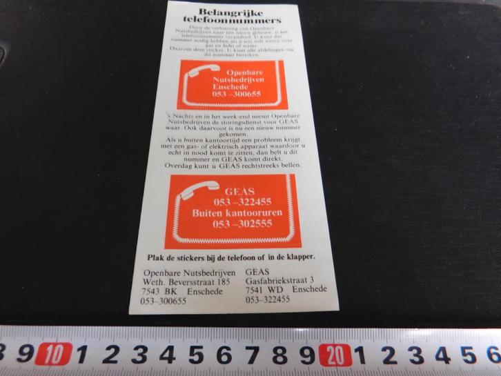 sticker Enschede Openbare Nutsbedrijven 053-300655, Verzamelen, Stickers, Zo goed als nieuw, Ophalen