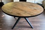 Ronde eettafel houtlook zwarte poot, Huis en Inrichting, Tafels | Eettafels, Ophalen, 100 tot 150 cm, Rond, Zo goed als nieuw