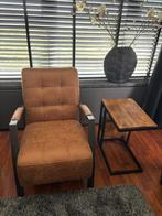 Prachtige industriële fauteuil met bijpassend tafeltje, Huis en Inrichting, Fauteuils, Ophalen, Minder dan 75 cm, Leer, Zo goed als nieuw