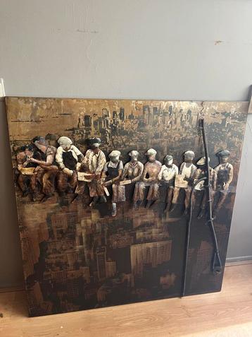 Metalen 3D Schilderij - Lunch Atop a Skyscraper beschikbaar voor biedingen