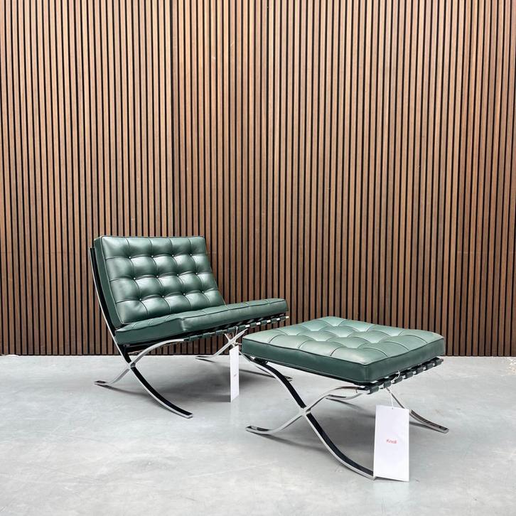 Knoll Barcelona chair (evt. met ottoman) Bauhaus green, Antiek en Kunst, Antiek | Meubels | Stoelen en Banken