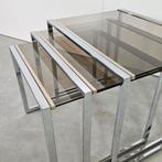 Vintage nesttables/sidetables/mimiset chroom goud glas, Ophalen of Verzenden, Huis en Inrichting