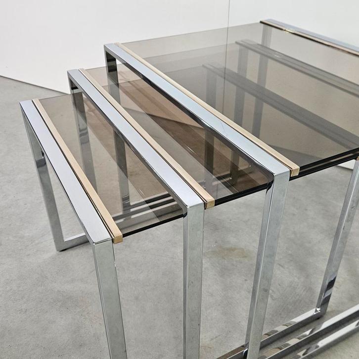 Vintage nesttables/sidetables/mimiset chroom goud glas, Verzamelen, Retro, Huis en Inrichting, Ophalen of Verzenden