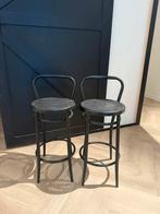 Vintage 2x barkrukken, Ophalen, Metaal, Met voetsteun, 60 tot 90 cm