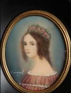 Geschilderd Miniatuur Portret/Schilderijtje/Dame Portretje, Ophalen of Verzenden