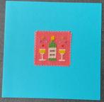 kaart met geborduurde fles met glazen (1828), Hobby en Vrije tijd, Kaarten | Zelfgemaakt, Ophalen of Verzenden, Nieuw, Overige thema's