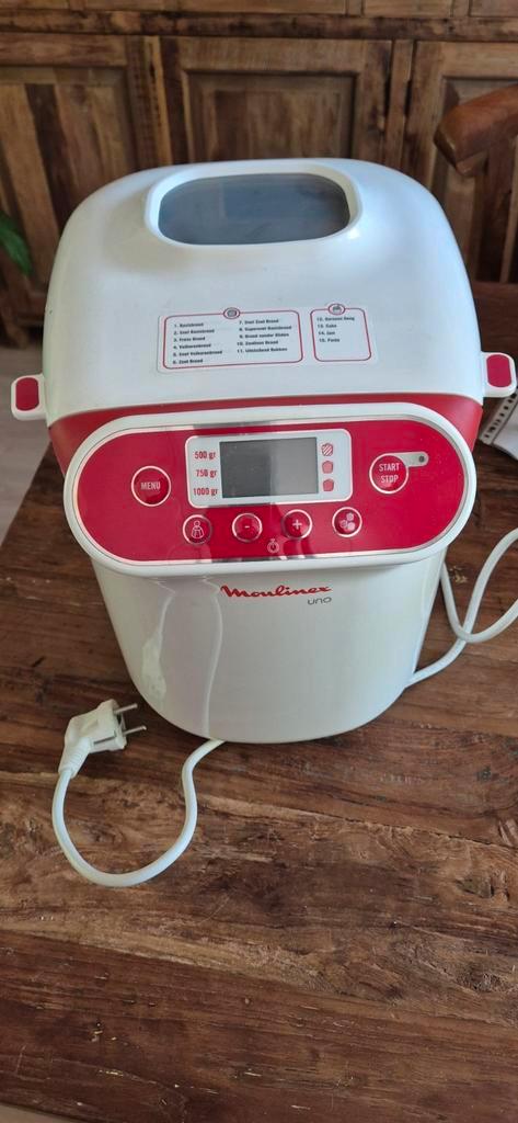 Moulinex Uno Broodbakmachine, Witgoed en Apparatuur, Broodbakmachines, Zo goed als nieuw, Met timer, 800 tot 1200 gram deeg, Kijkvenster