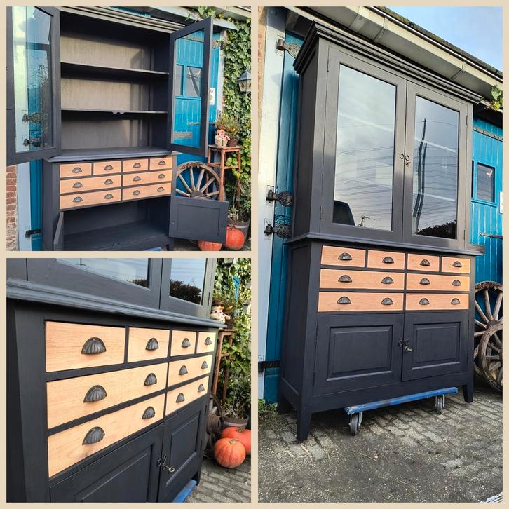 Buffetkast teakhout mat zwart gezandstraald, Huis en Inrichting, Kasten | Buffetkasten, Nieuw, 200 cm of meer, 100 tot 150 cm