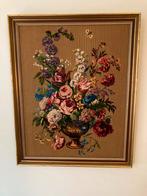 Groot borduurwerk stilleven bloemen schilderij, Ophalen of Verzenden, Zo goed als nieuw, Schilderij, 75 cm of meer