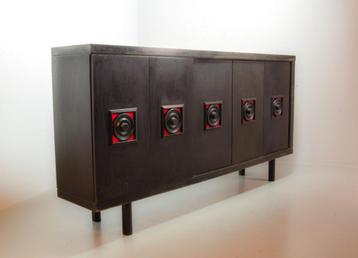 XXL Vintage Brutalist Zwart Dressoir Highboard Wandkast 1960