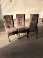 3 Rieten Stoelen met Leverkleurige Zitting, Huis en Inrichting, Stoelen, Ophalen, Riet of Rotan, Zo goed als nieuw, Drie