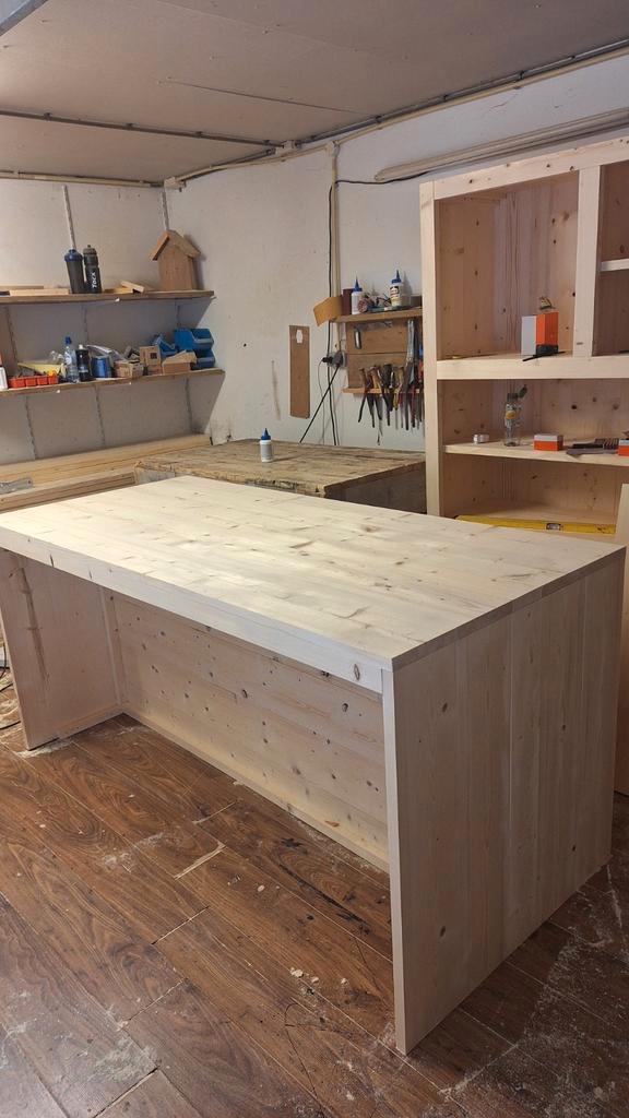 Keukeneiland van terug gedroogd en geschaafd steigerhout, Huis en Inrichting, Bureaus, Nieuw, Ophalen of Verzenden