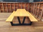 Picknicktafel staal en douglas/lariks hout. V frame Boomstam, Niet ingevuld, Niet ingevuld, Nieuw, Ophalen of Verzenden