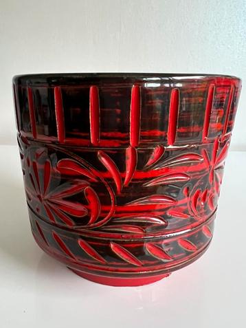 Vintage Fratelli Fanciullacci Italy Bloempot Rood Sgrafitto beschikbaar voor biedingen
