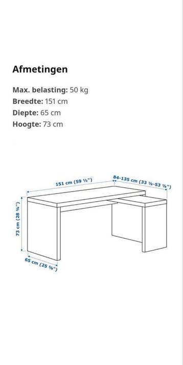 IKEA MALM Bureau met Uittrekbaar Blad - Wit 151 cm - afbeelding 10