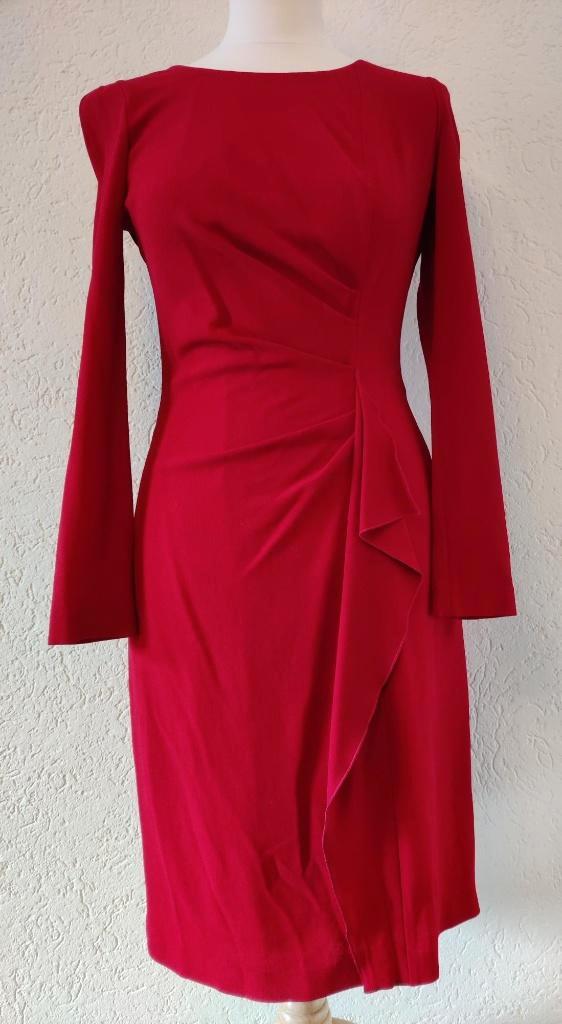 Paule Ka jurk warm rood met volante, Kleding | Dames, Jurken, Zo goed als nieuw, Maat 38/40 (M), Rood, Onder de knie, Ophalen of Verzenden
