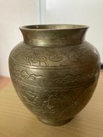 Bronzen Chinese vaas met bloemen 13 cm antiek vintage, Antiek en Kunst, Ophalen of Verzenden