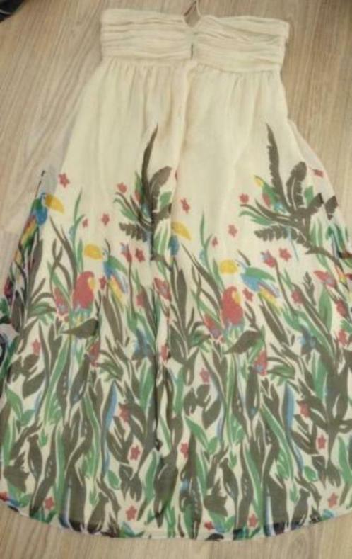 Verry Kerry supermooie feestjurk bloemen vogels M, Kleding | Dames, Jurken, Zo goed als nieuw, Maat 38/40 (M), Beige, Onder de knie