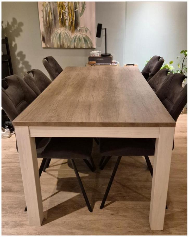 Landelijke eettafel, 90x180, houtlook blad, Leen Bakker, Huis en Inrichting, Tafels | Eettafels, Zo goed als nieuw, 50 tot 100 cm