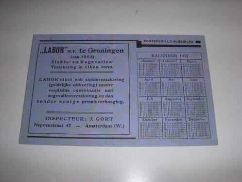 Portefeuille Vloeiblad met kalender 1933 Labor Verzekeringen, Verzamelen, Merken en Reclamevoorwerpen, Gebruikt, Gebruiksvoorwerp
