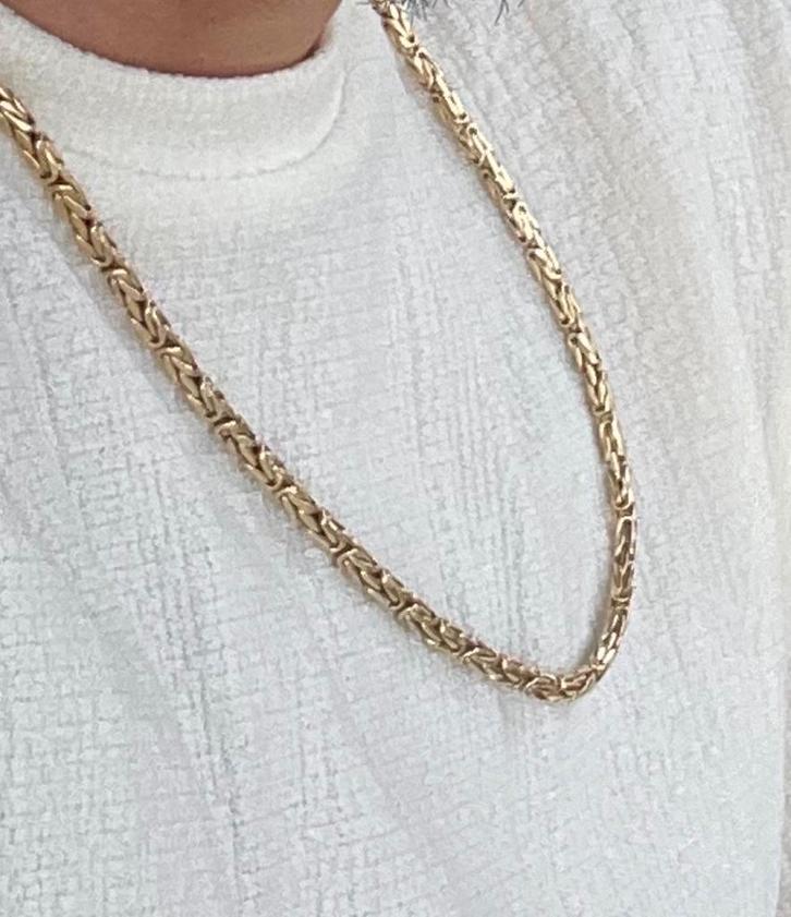 14k Gouden Koningsketting 70 cm - Byzantijnse schakel, Sieraden, Tassen en Uiterlijk, Kettingen, Goud, Ophalen of Verzenden