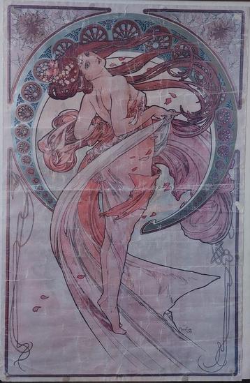 Groot Alfons Mucha 'the dance' vintage poster beschikbaar voor biedingen