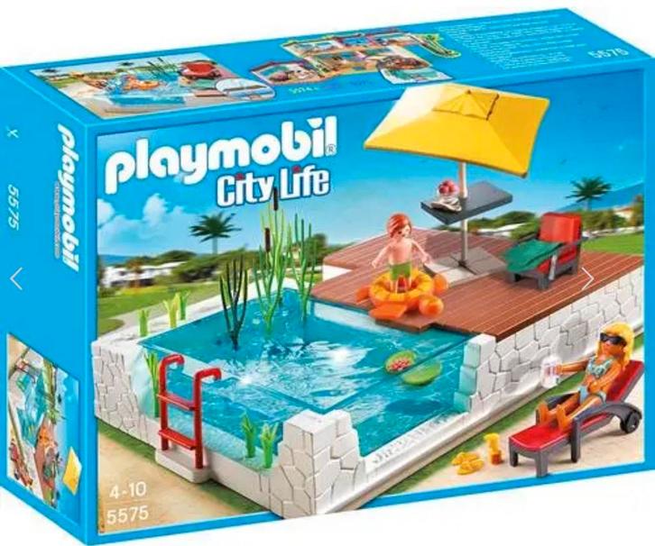 PLAYMOBIL Zwembad met terras - 5575, Kinderen en Baby's, Speelgoed | Playmobil, Zo goed als nieuw, Complete set, Ophalen of Verzenden